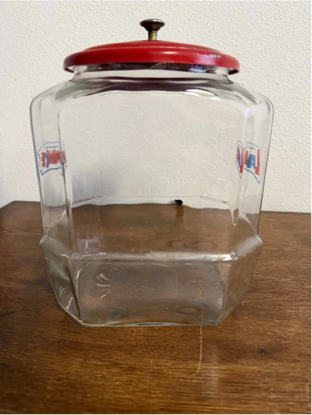 Vintage Lance Glass Jar “From The House of Lance” Store Display w/ Red Metal Lid